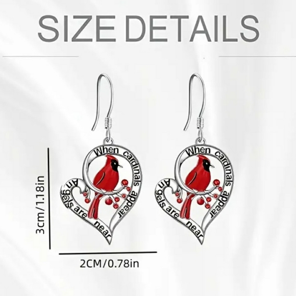 NEW When Cardinals Appear Angels Are Near Red and Silver Dangle Earrings - Picture 3 of 3